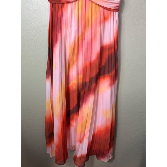 NWT Donna Morgan Women's Sleeveless Pleated Skirt Maxi Dress, Soft Creme/Rust 8 - Picture 4 of 9